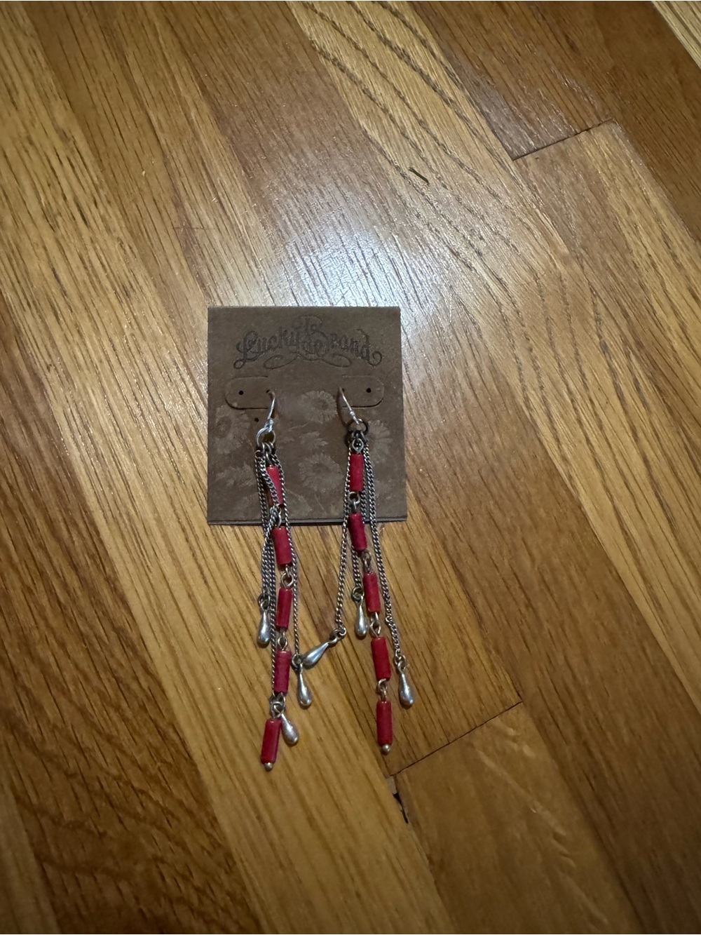 Lucky Brand Silver-Tone Earrings with Red Accents